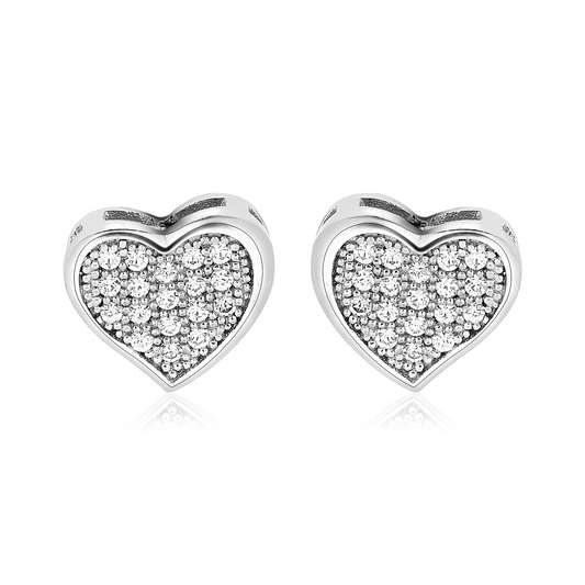 Sterling Silver Heart Earrings with Cubic Zirconias - Sparkling and Elegant