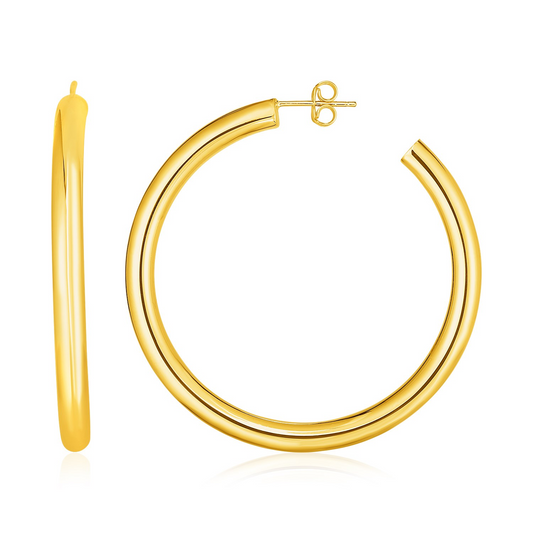 14k Yellow Gold Polished Hoop Earrings - Elegant and Timeless