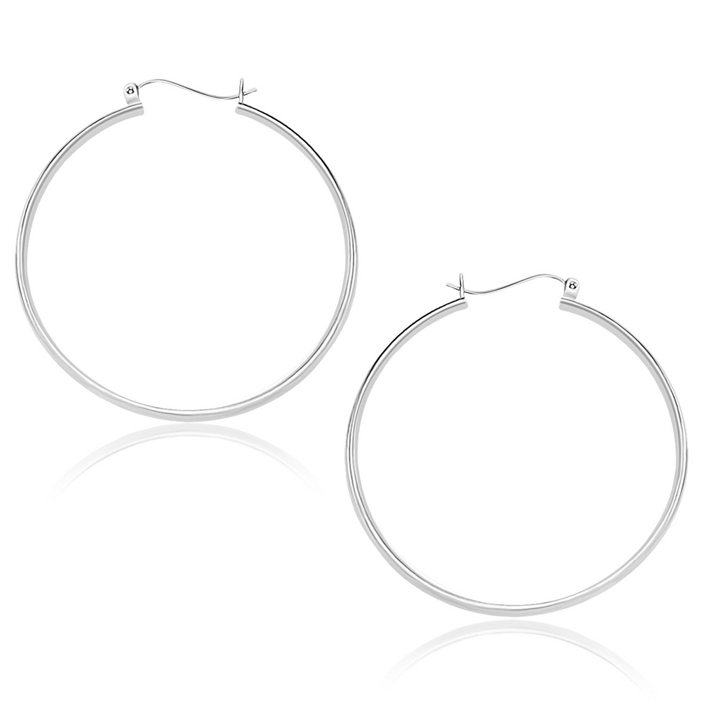 10k White Gold Polished Hoop Earrings (40mm) - Elegant Jewelry for Everyday Style