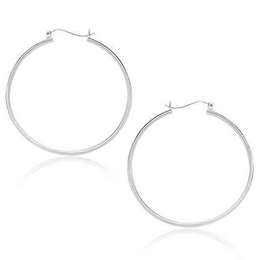 10k White Gold Polished Hoop Earrings (40mm) - Elegant Jewelry for Everyday Style