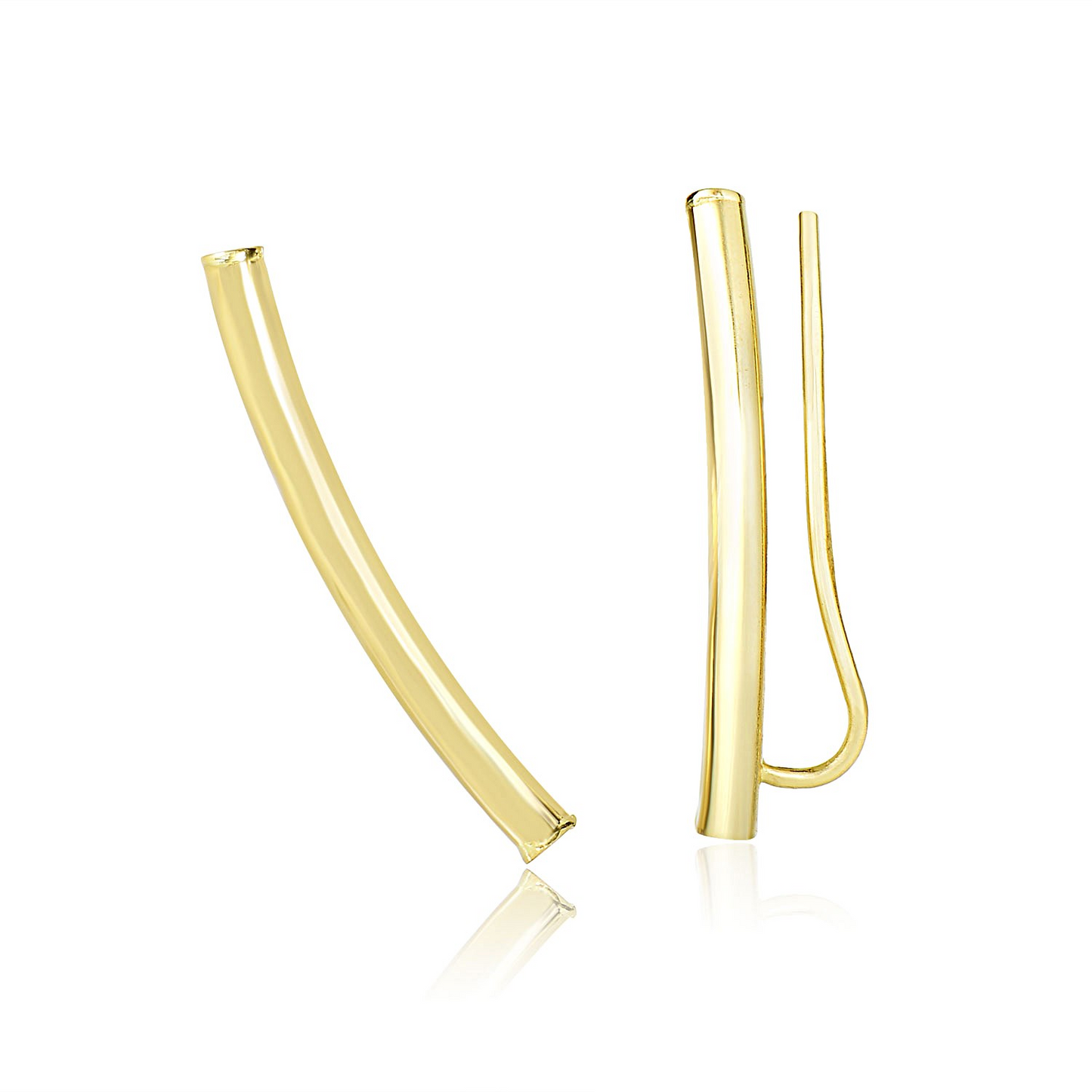 14k Yellow Gold Curved Tube Polished Earrings - Elegant and Timeless