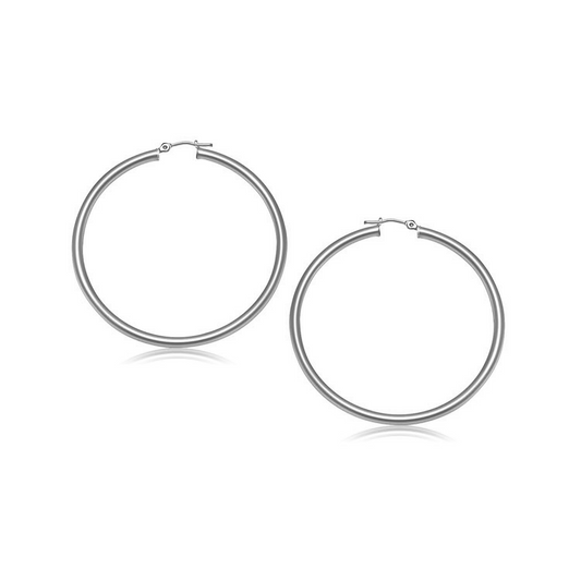 10k White Gold Polished Hoop Earrings (25 mm) | Elegant and Timeless Accessories