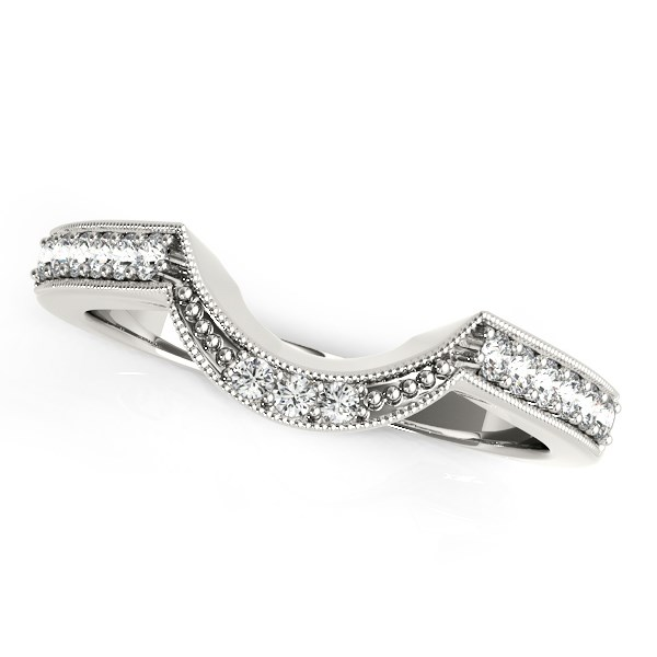 14k White Gold Round Diamond Curved Antique Wedding Band (1/4 cttw)