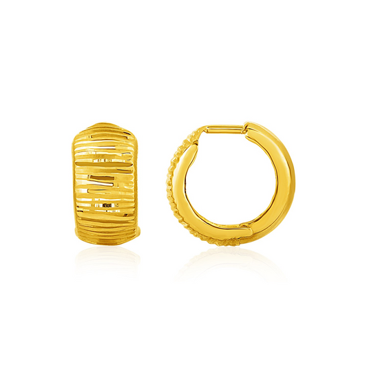 Reversible Textured and Smooth Snuggable Earrings in 10k Yellow Gold - Stylish and Versatile Hoops