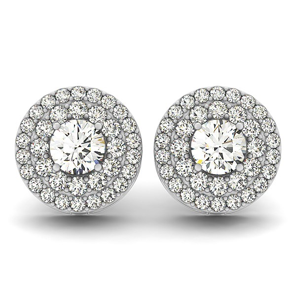 14k White Gold Double Halo Round Diamond Earrings (1 1/4 cttw) - Elegant Jewelry for Any Occasion