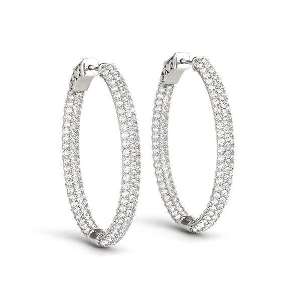 14k White Gold Diamond Hoop Double Sided Three Row Earrings (2 cttw)