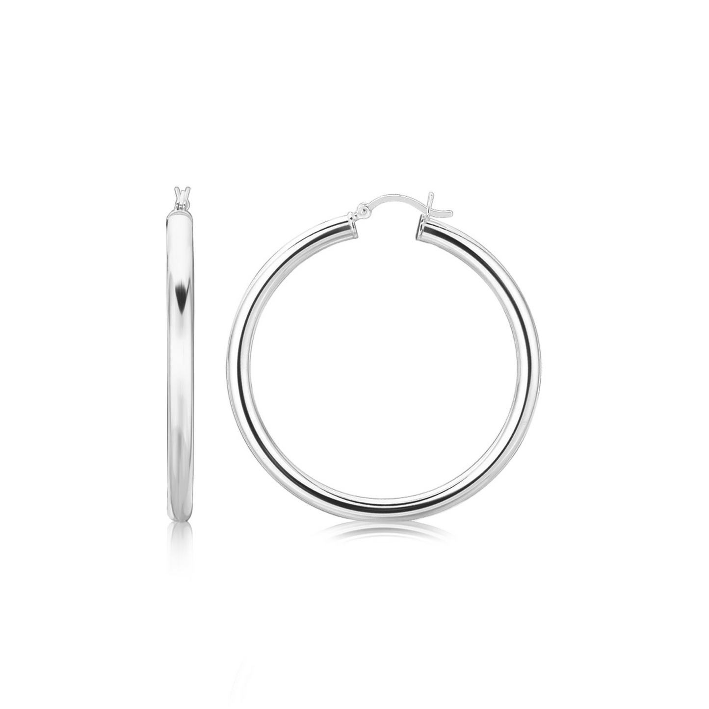 Sterling Silver Rhodium Plated Thick Large Polished Hoop Design Earrings (40mm) - Elegant and Stylish Jewelry