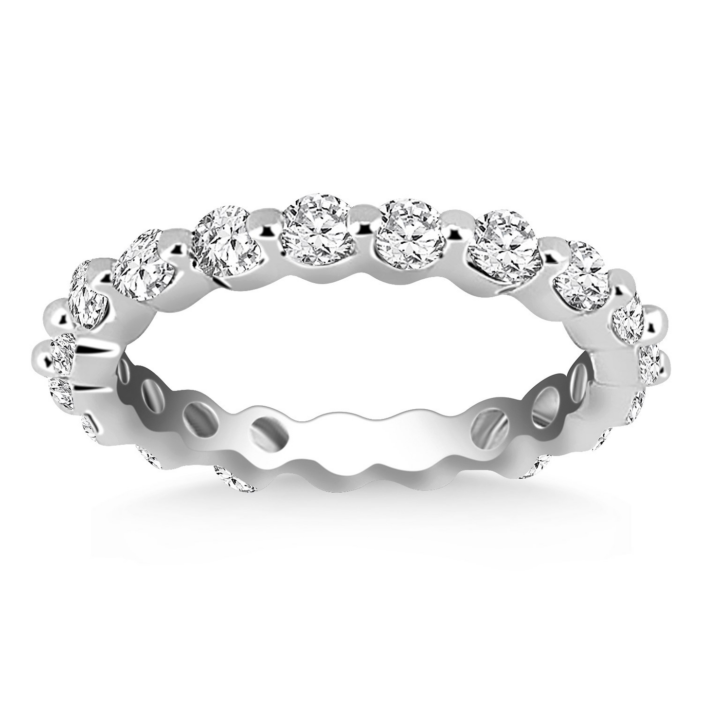 14k White Gold Common Prong Round Cut Diamond Eternity Ring - Buy Online at Best Price