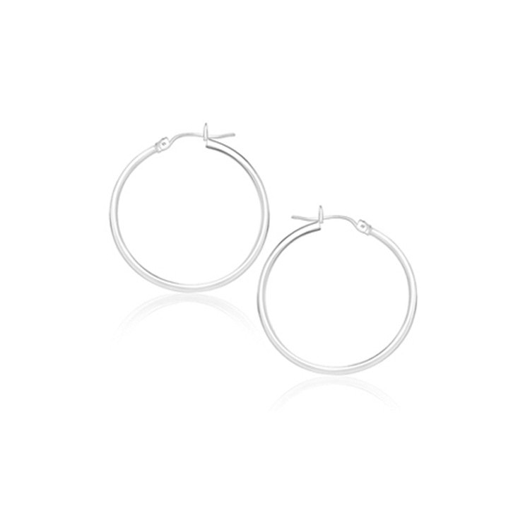 14k White Gold Polished Hoop Earrings (20 mm) - Elegant Jewelry