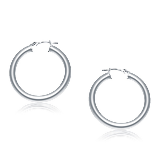 14k White Gold Polished Hoop Earrings (30 mm) - Elegant and Timeless