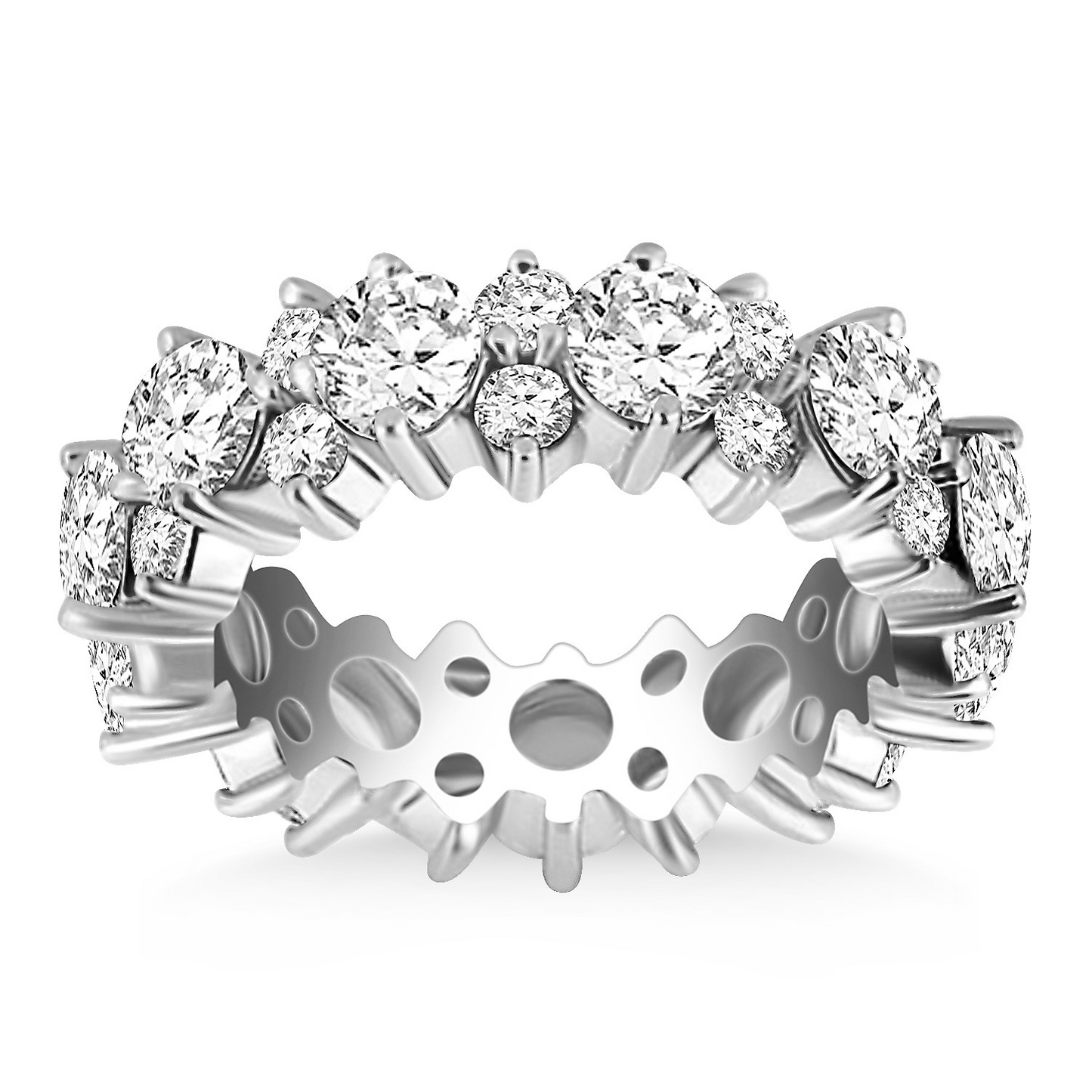 14k White Gold Ornamental Round Diamond Eternity Ring | Stunning Elegance