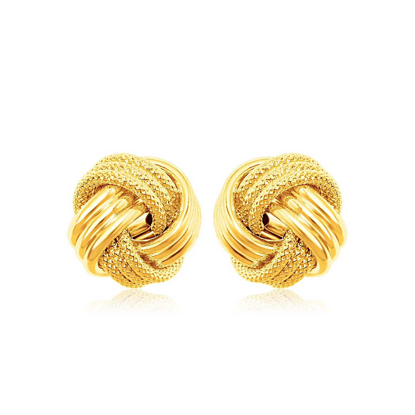 14k Yellow Gold Love Knot with Ridge Texture Earrings