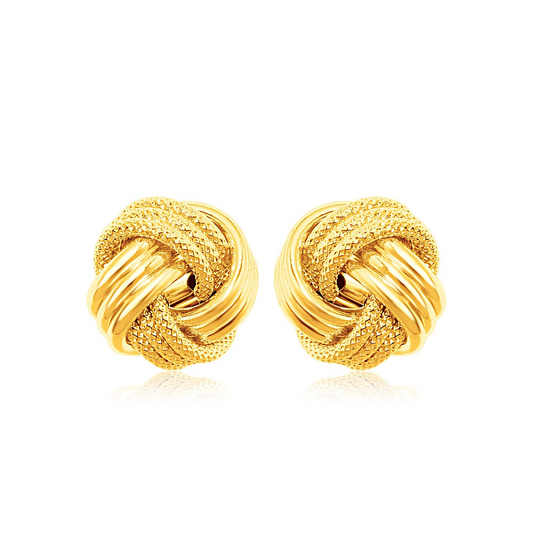 14k Yellow Gold Love Knot with Ridge Texture Earrings