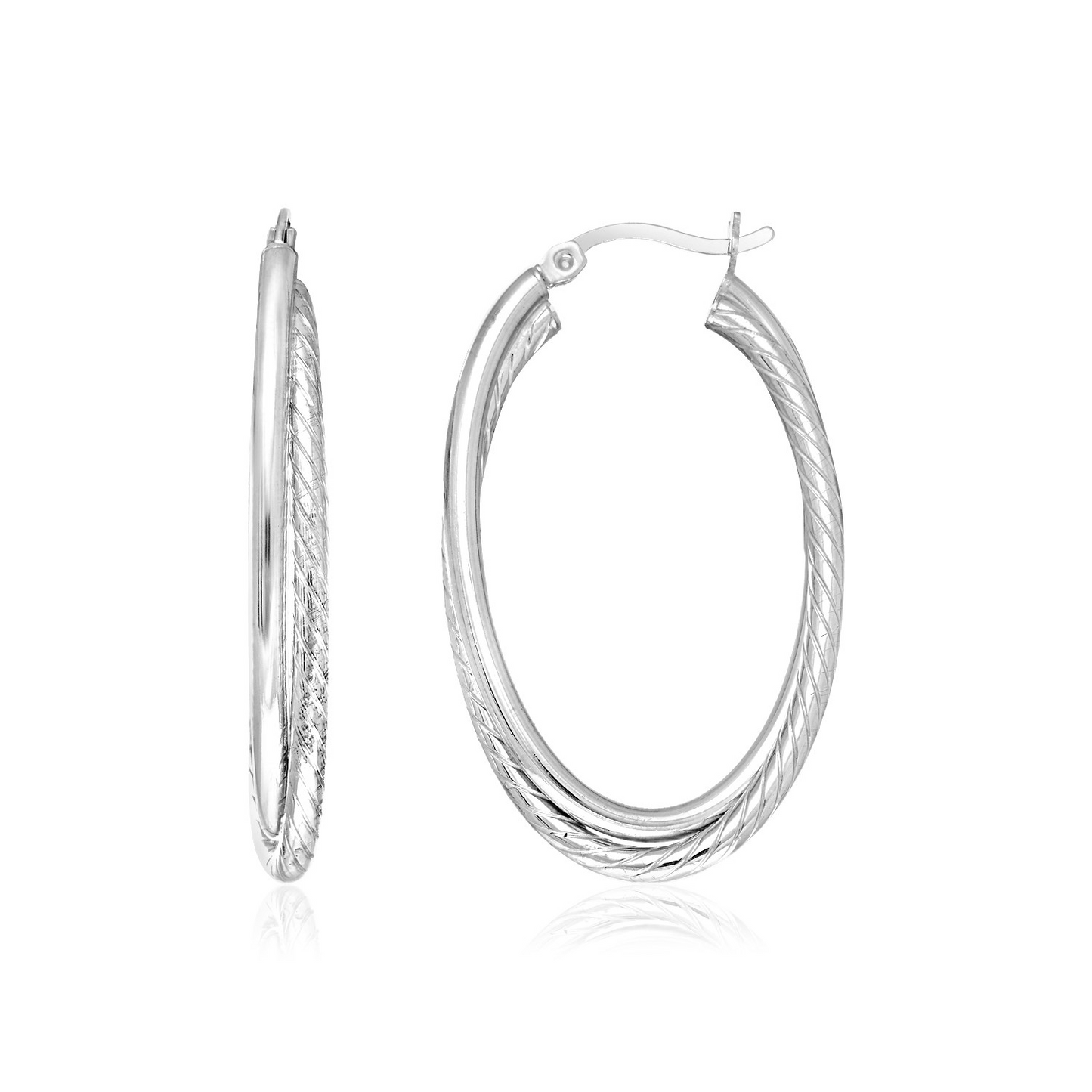 Sterling Silver Oval Twisted Tube Hoop Earrings - Elegant and Stylish