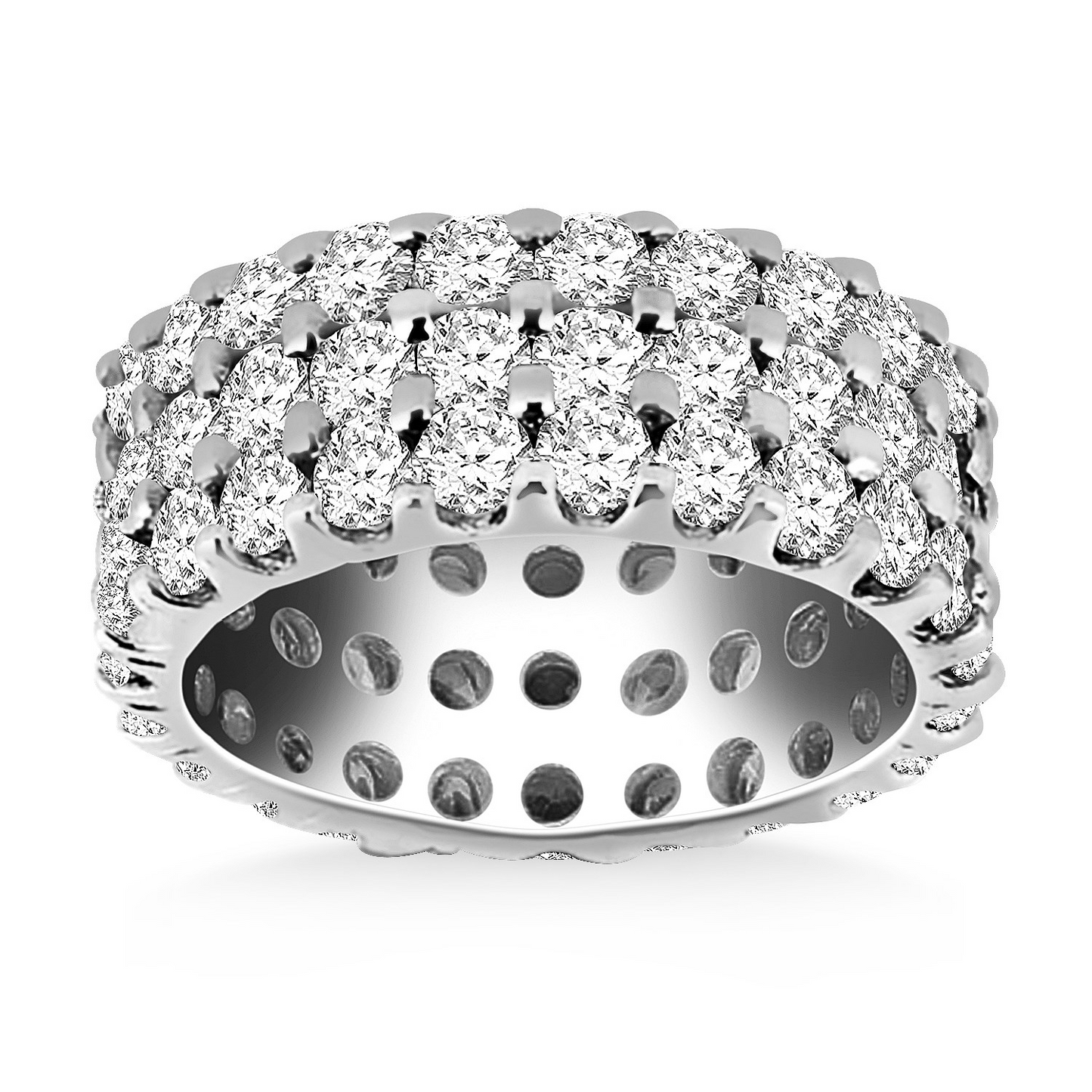 14k White Gold Triple Band Round Diamond Eternity Ring