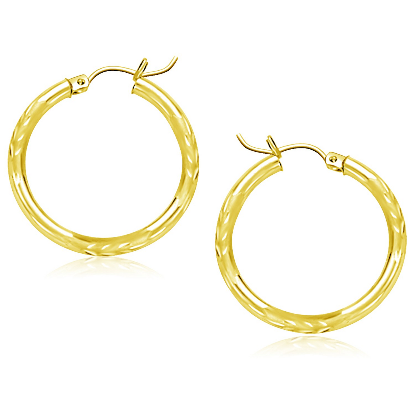 14k Yellow Gold Diamond Cut Hoop Earrings (25mm) - Elegant 14k Yellow Gold Hoops