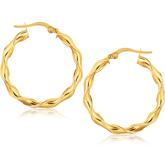 14k Yellow Gold Hoop Earrings (1 1/8 inch) - Elegant Twist Design