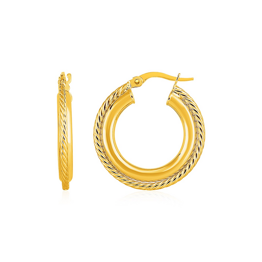 Rope Texture Hoop Earrings in 14k Yellow Gold - Stylish and Versatile