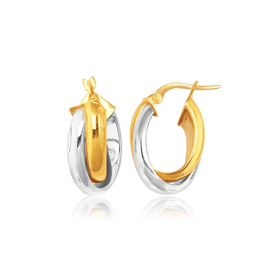 14k Two-Tone Gold Double Row Intertwined Oval Hoop Earrings - Elegant and Sophisticated