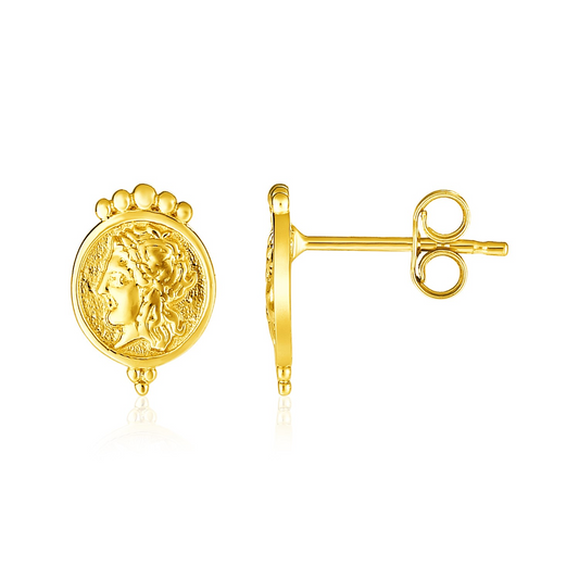 14k Yellow Gold Roman Coin Earrings | Shop Now at XYZ Jewelry