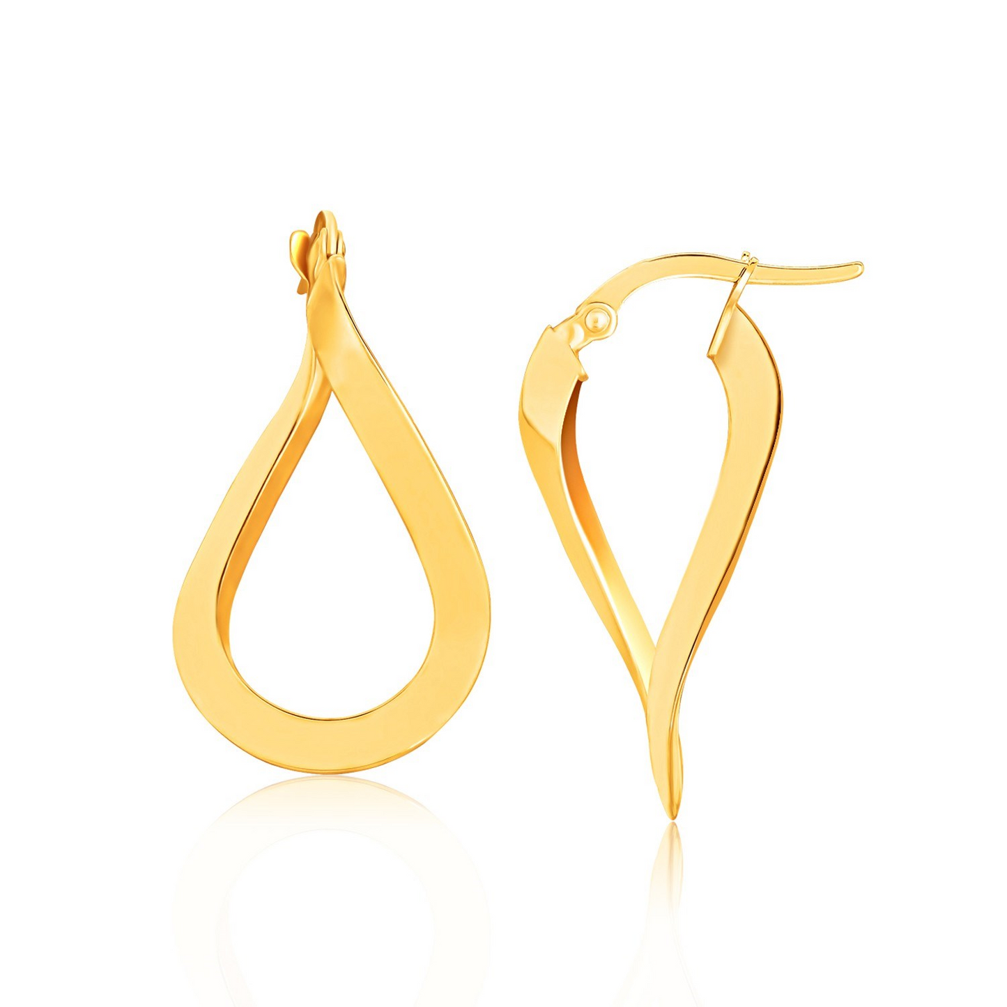 10k Yellow Gold Flat Polished Twisted Hoop Earrings - Exquisite Design, Snap Lock Backings