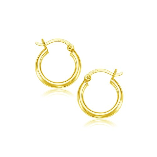 14k Yellow Gold Polished Hoop Earrings (15 mm) - Elegant and Timeless