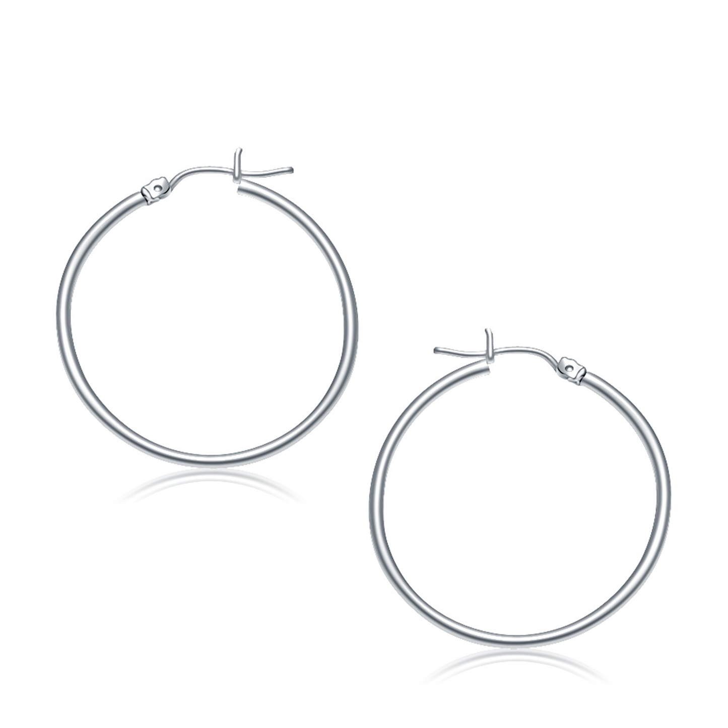 14k White Gold Polished Hoop Earrings (30 mm) - Elegant Jewelry for a Classic Look