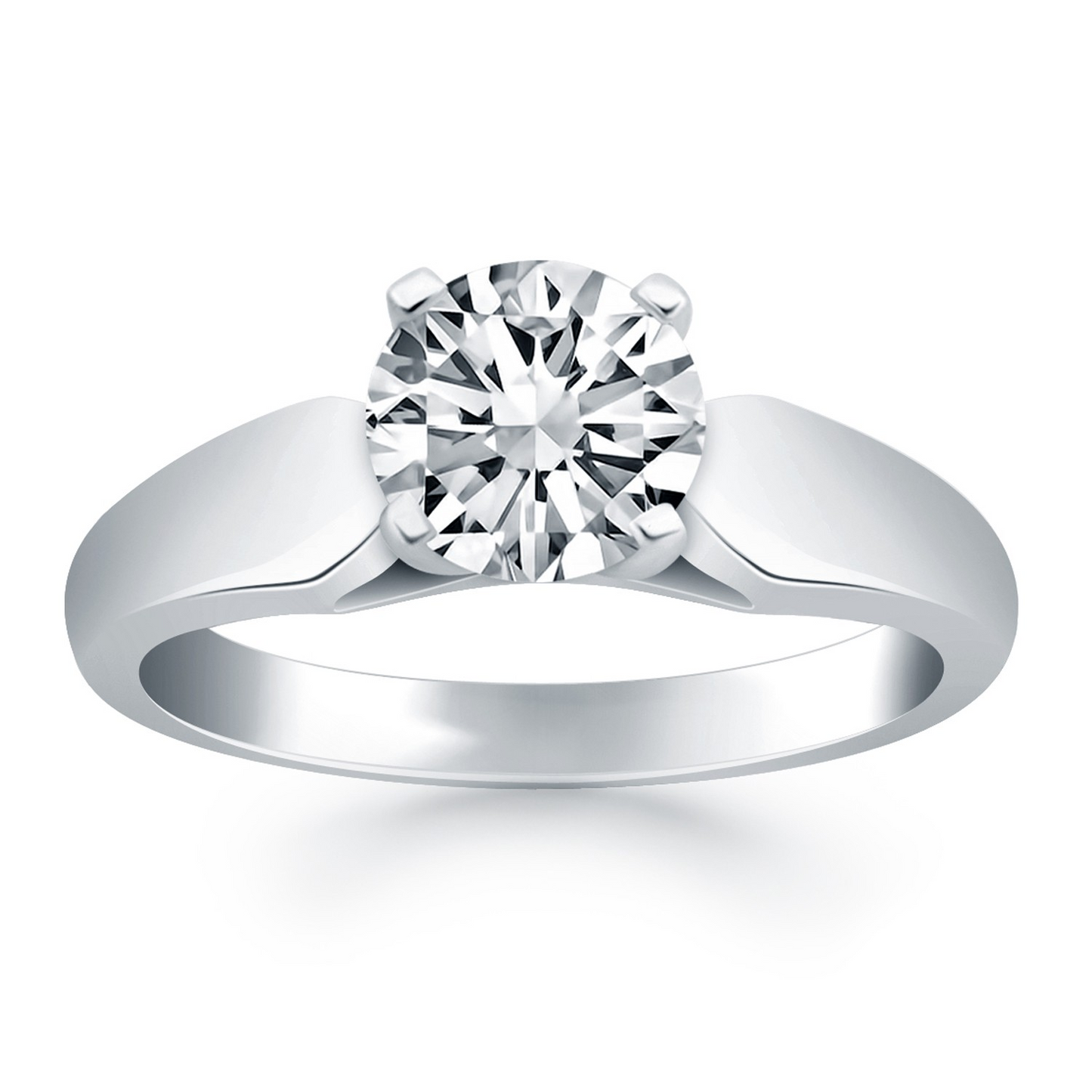 14k White Gold Tapered Cathedral Solitaire Engagement Ring - Elegant Design and Sparkling Diamond