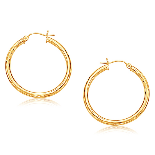 14k Yellow Gold Hoop Earring with Diamond-Cut Finish (30 mm Diameter) – Sparkling and Stylish