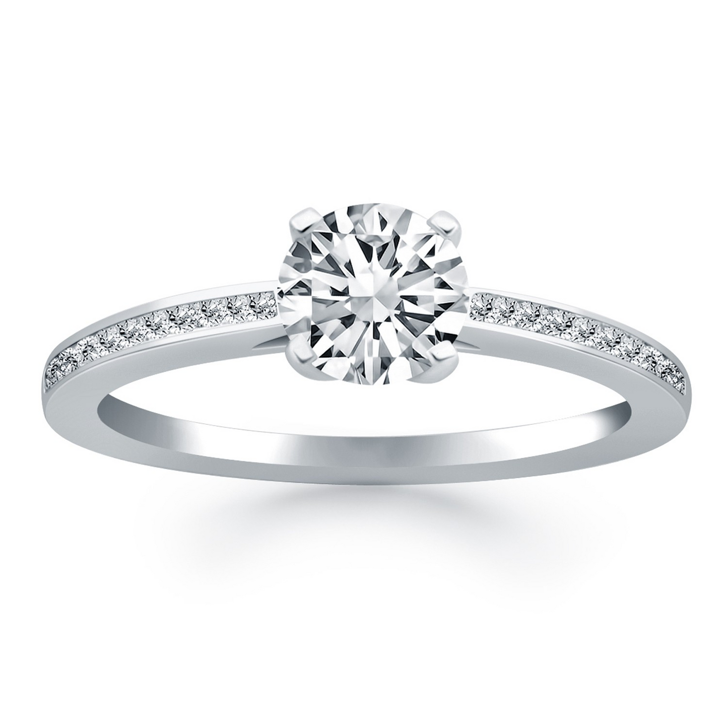 14k White Gold Channel Set Cathedral Engagement Ring - Sparkling Beauty