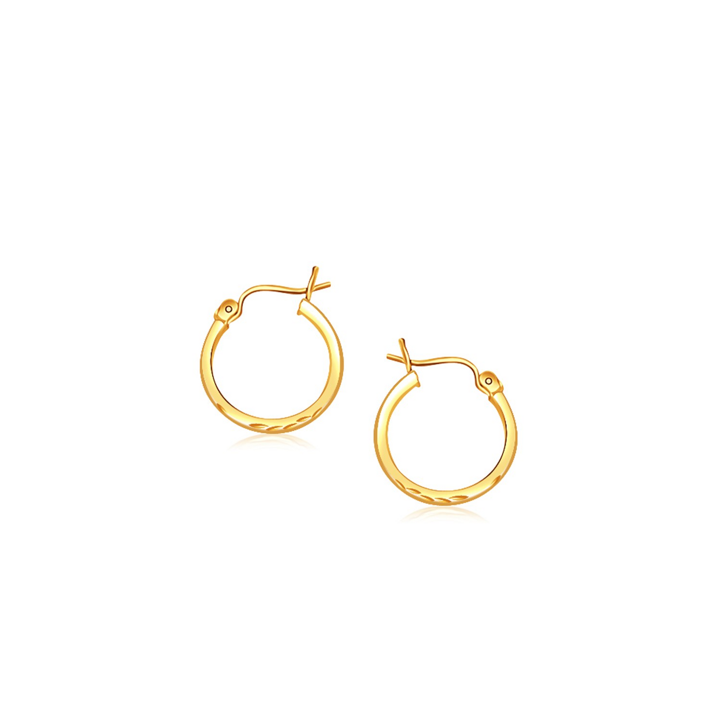 14k Yellow Gold Slender Hoop Earring with Diamond-Cut Finish (15mm Diameter) - Elegant and Versatile | Shop Now