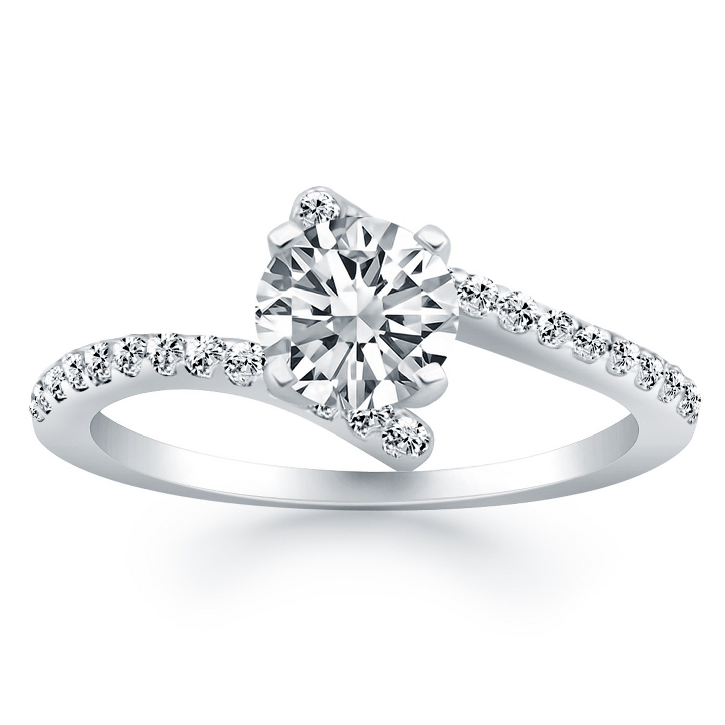 14k White Gold Open Shank Bypass Diamond Engagement Ring | Engagement Rings