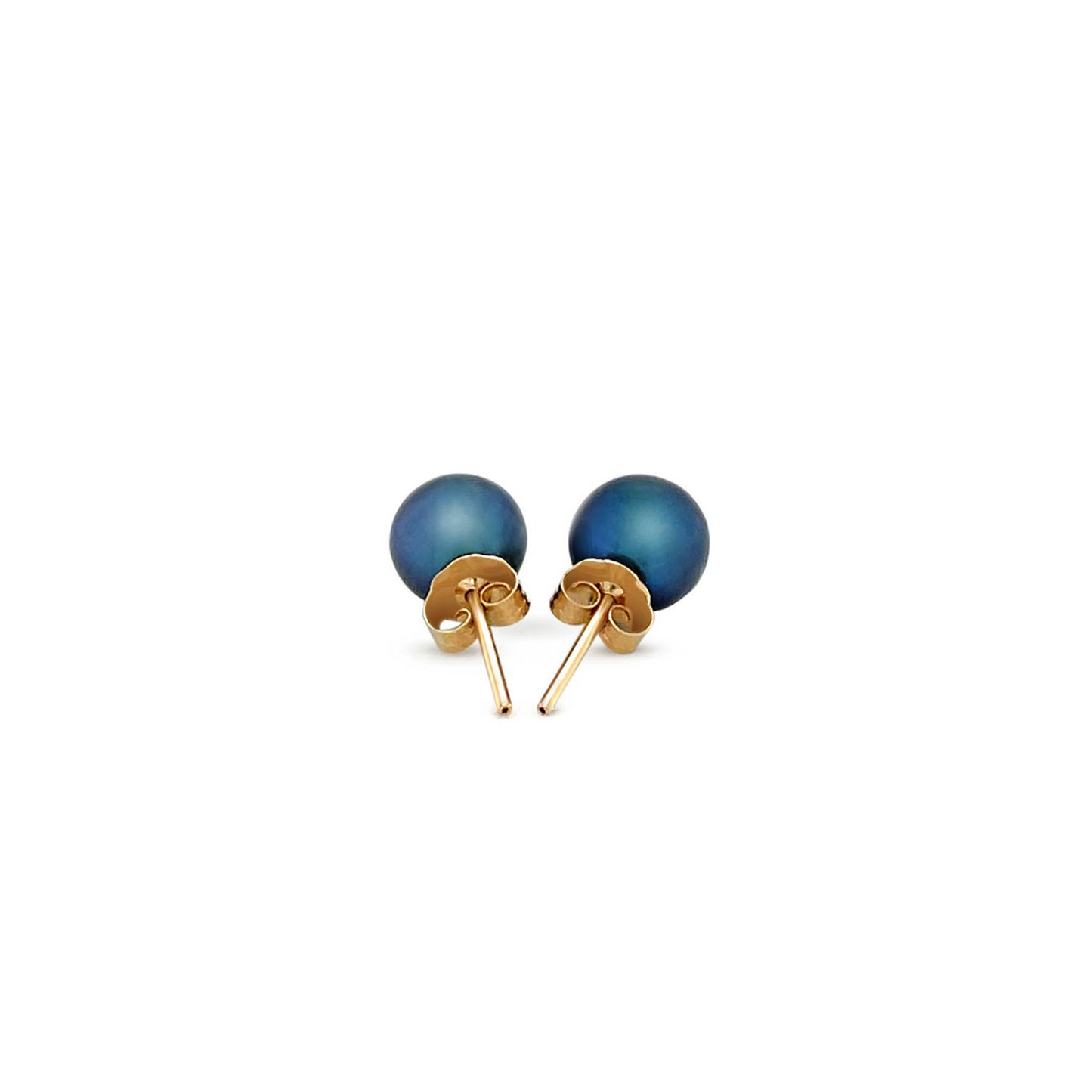 14k Yellow Gold Cultured Black Pearl Stud Earrings (7.0 mm) - Elegant Jewelry