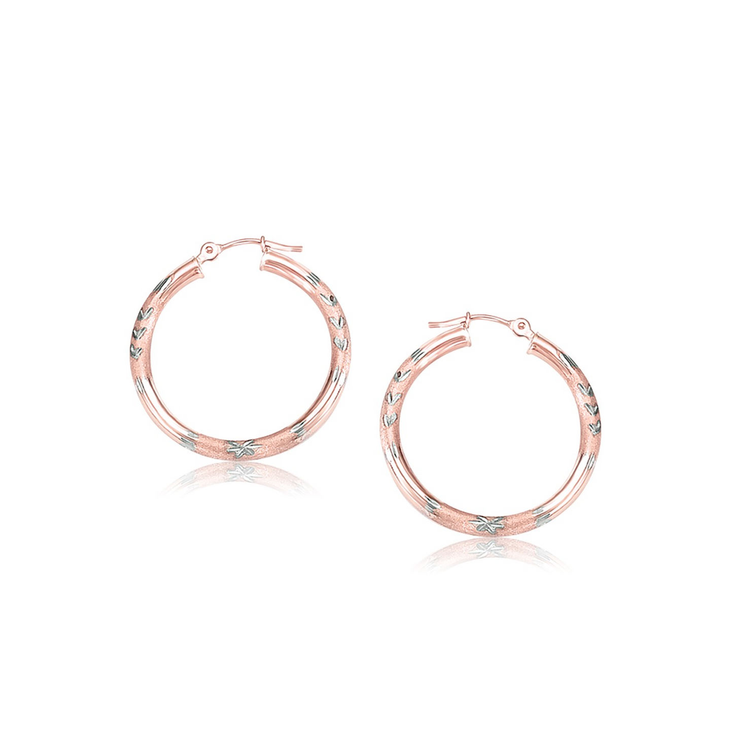 14k Rose Gold Fancy Diamond Cut Hoop Earrings (25mm Diameter) - Sparkling Style for Every Occasion