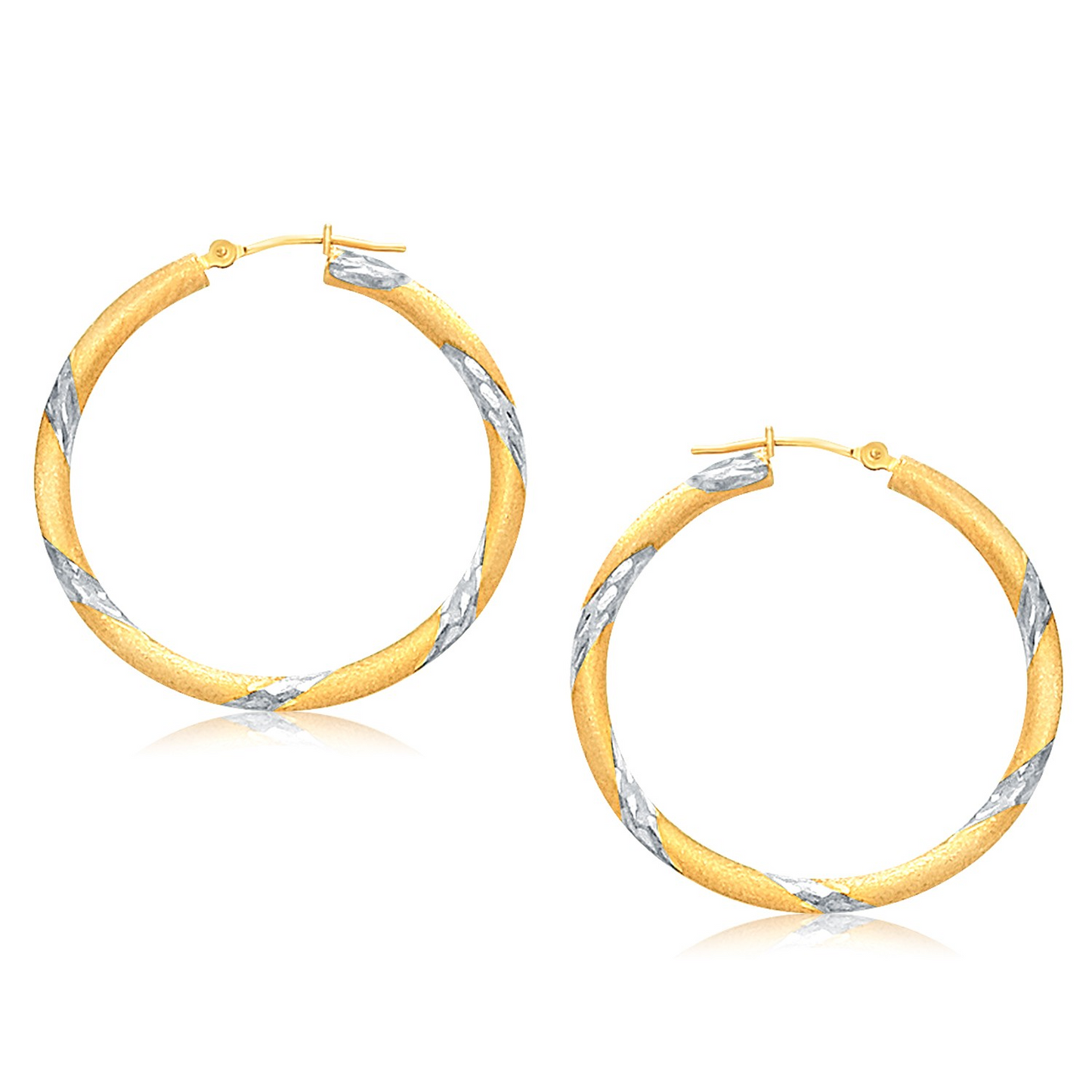 14k Two Tone Gold Polished Hoop Earrings (30 mm) - Classic and Stylish