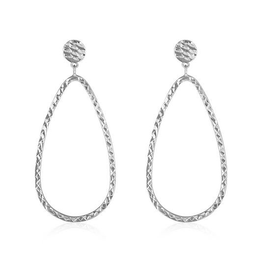 14k White Gold Textured Teardrop Motif Post Earrings - Elegant and Versatile