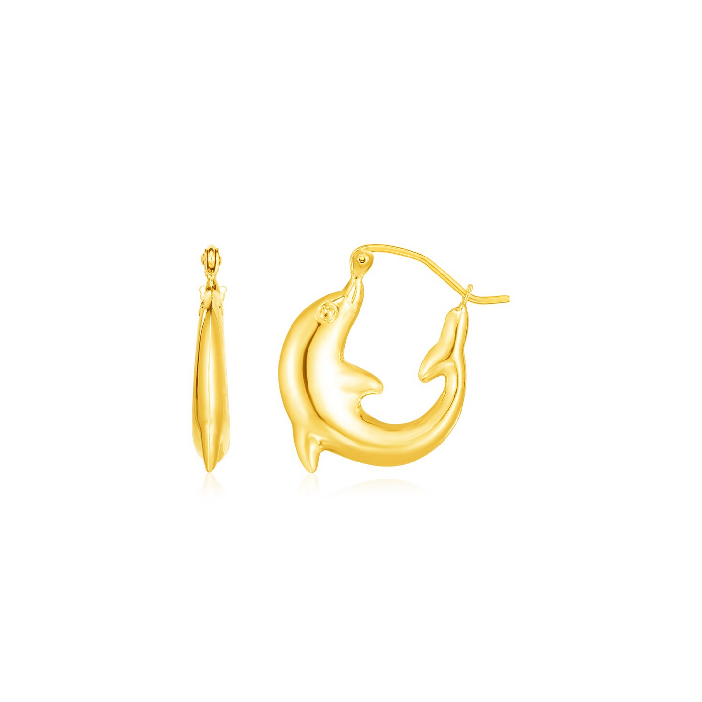 14K Yellow Gold Dolphin Hoop Earrings | Elegant and Playful