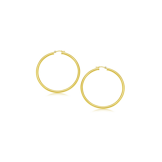 14k Yellow Gold Polished Hoop Earrings (15 mm) - Elegant and Timeless