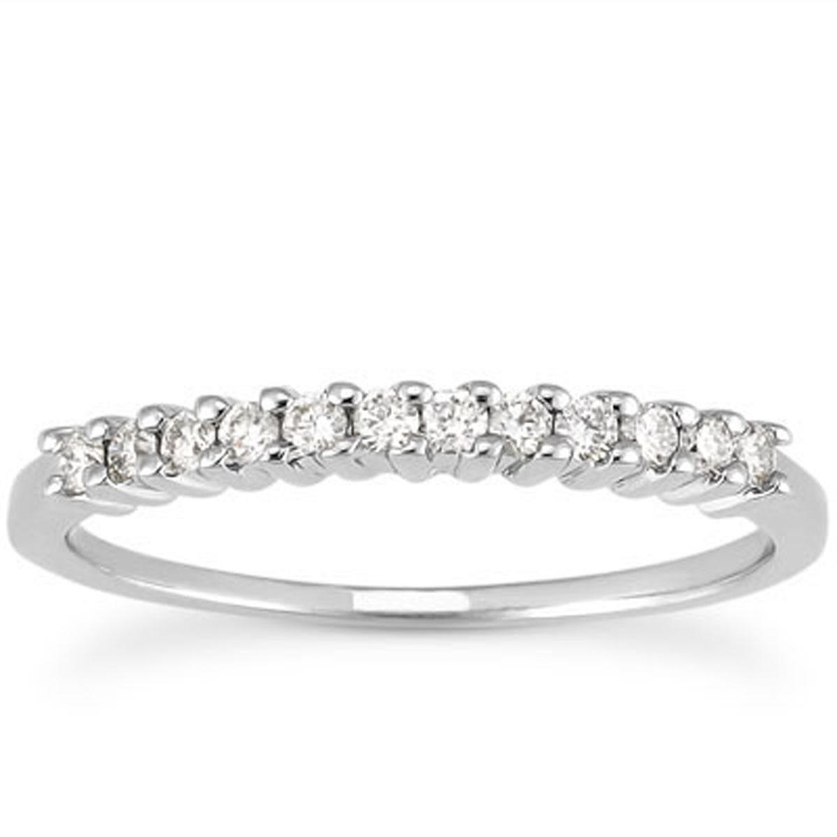 14k White Gold Raised Shared Prong Diamond Wedding Ring Band