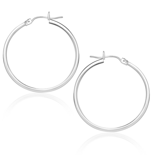 14k White Gold Polished Hoop Earrings (25 mm) - Classic Elegance