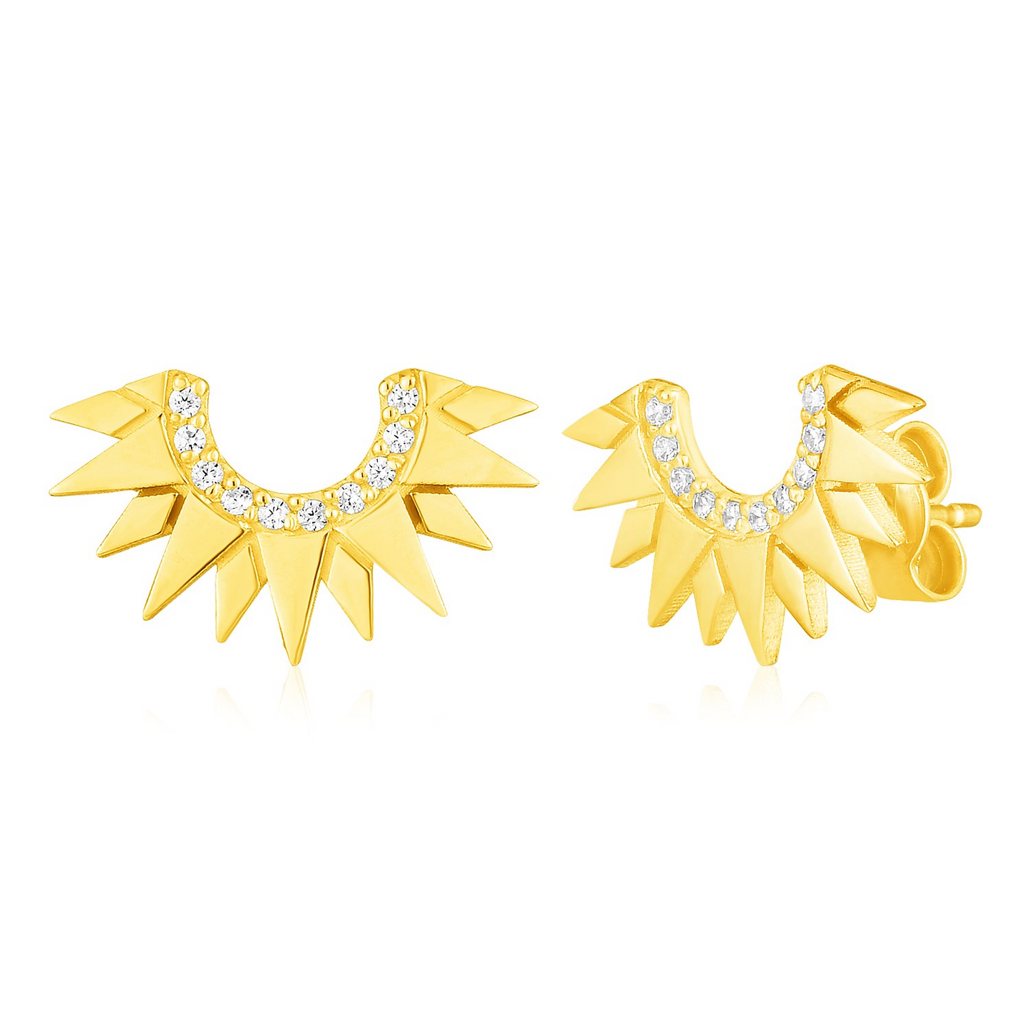 14k Yellow Gold Sunburst Earrings with Diamonds - Elegant and Dazzling