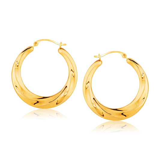 14k Yellow Gold Graduated Textured Hoop Earrings (1 inch Diameter) - Stylish and Elegant