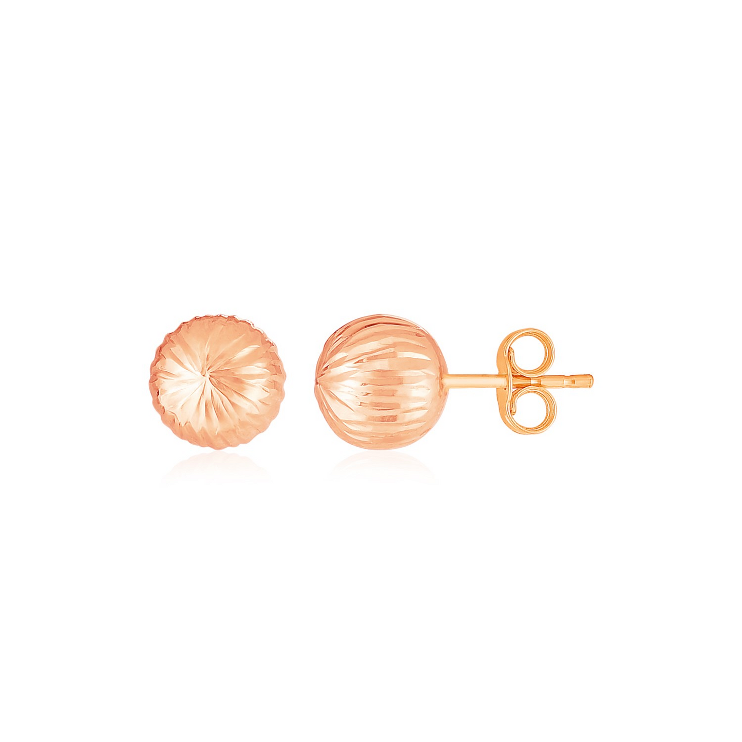 14K Rose Gold Ball Earrings with Linear Texture | Delicate and Modern Design