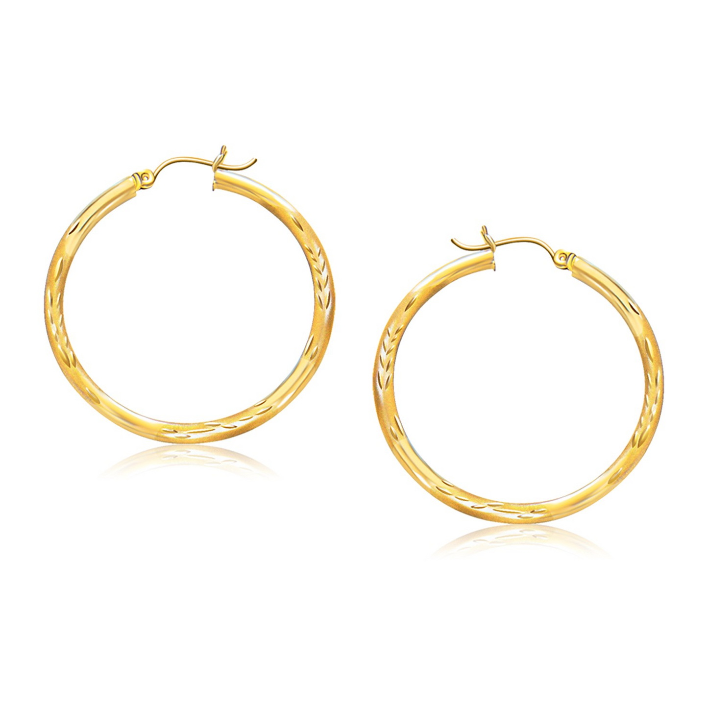 14k Yellow Gold Fancy Diamond Cut Hoop Earrings (35mm Diameter) | Sparkling Jewelry