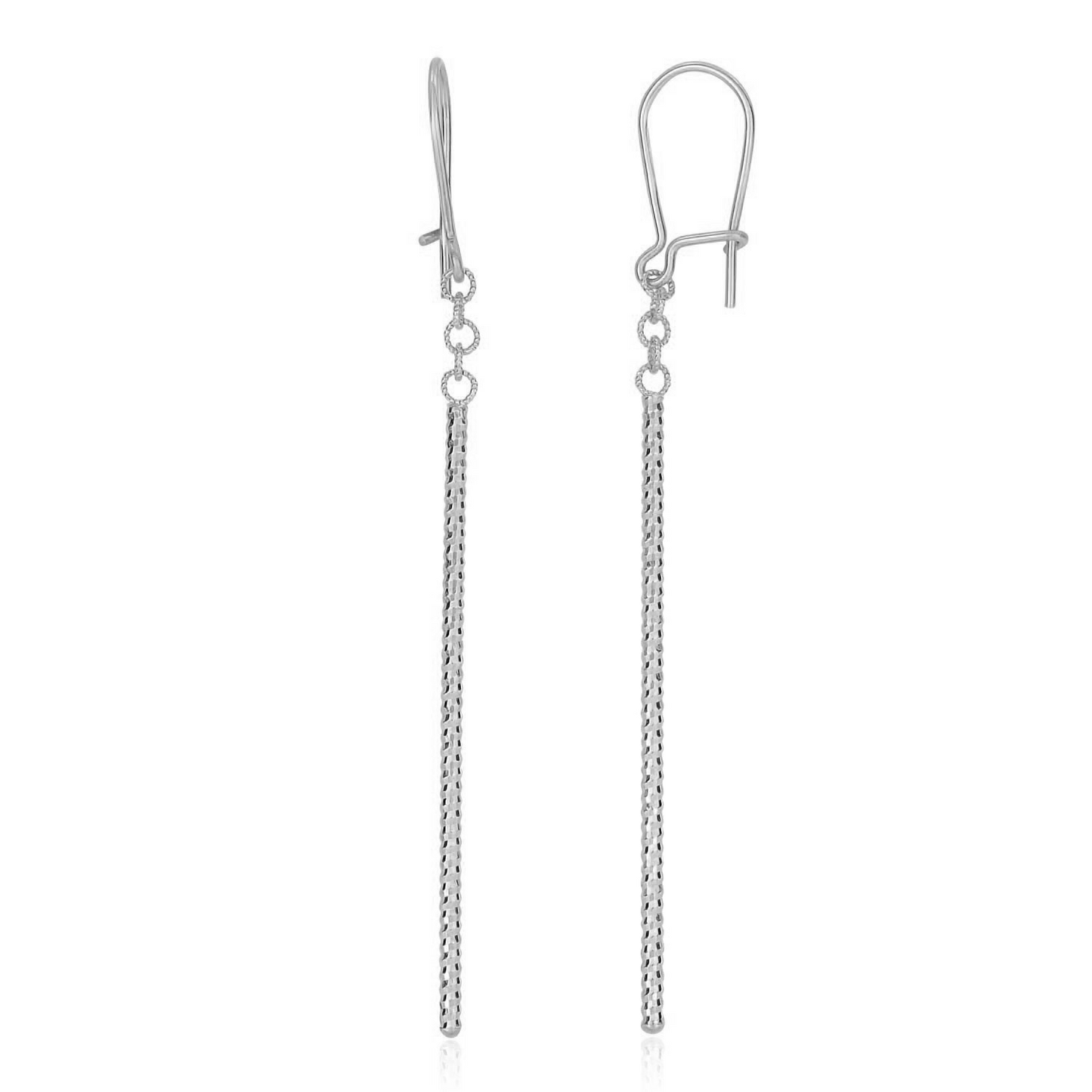 14k White Gold Long Bar Diamond Cut Drop Earrings - Elegant and Stylish