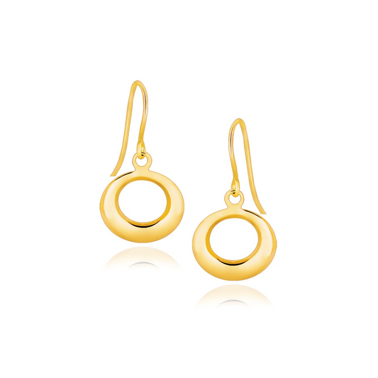 14k Yellow Gold Open Circle Dangle Earrings - Artistic Design, French Wire Closures