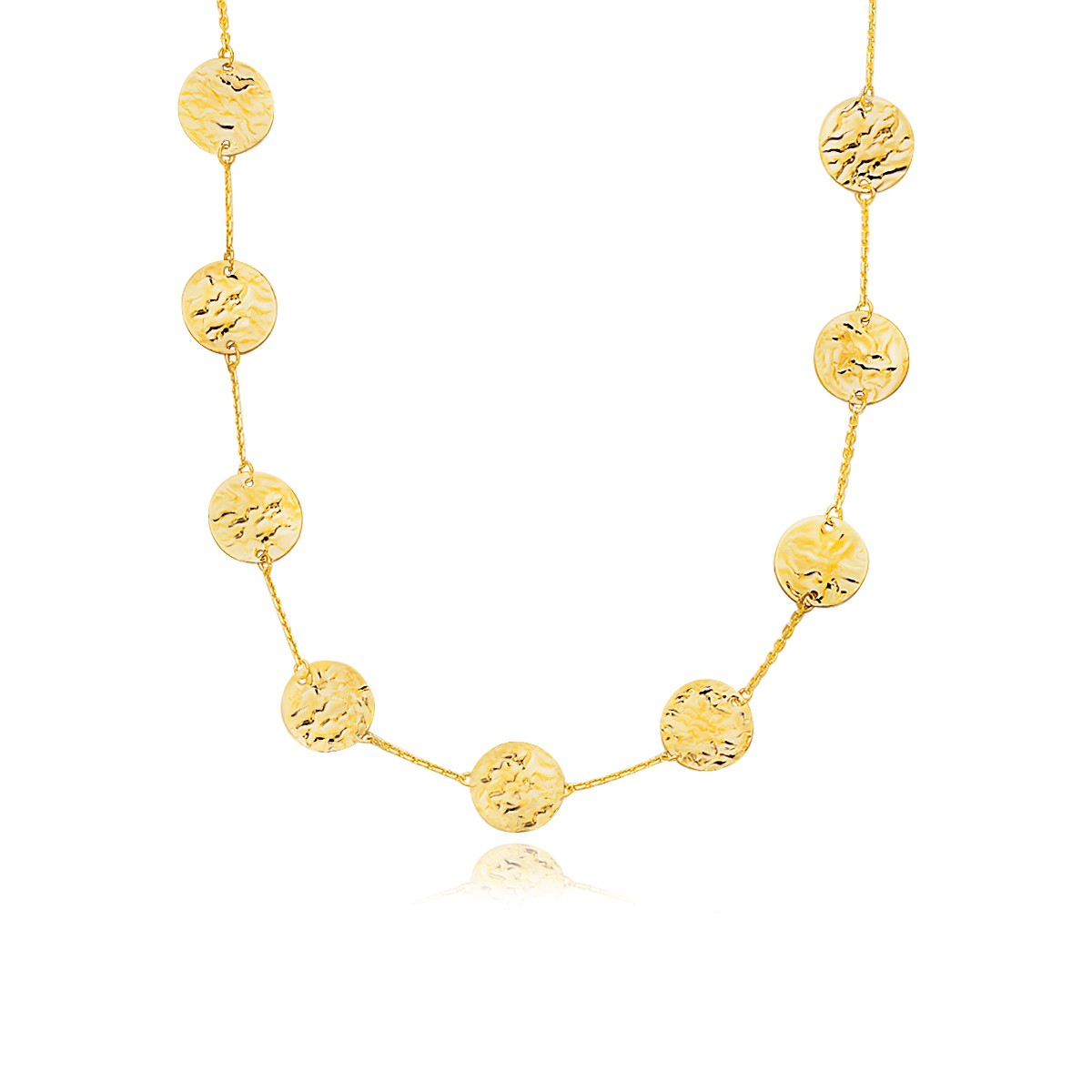 14k Yellow Gold Textured Disc Long Layering Necklace - Beautifully Crafted Necklace