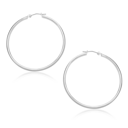 14k White Gold Polished Hoop Earrings (30mm) - Elegant and Timeless Accessories