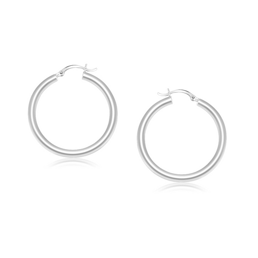 14k White Gold Polished Hoop Earrings (25 mm) | Elegant Jewelry