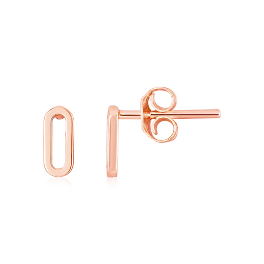 14k Rose Gold Paperclip Link Stud Earrings - Elegant and Stylish